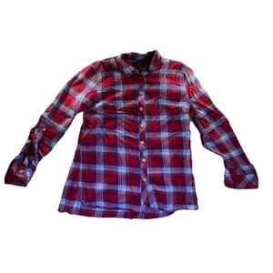 TALBOTS Women’s Shirt Size M Button Front Plaid Long Sleeve Top Blouse Red